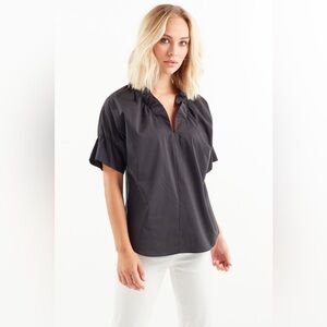 Finley Crosby Black Poplin Ruffle Collar Blouse Size Medium